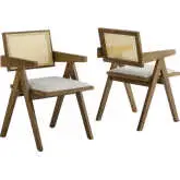 Thera Dining Arm Chair in Stone Vegan Leather, Weathered Wood & Cane (Set of 2)