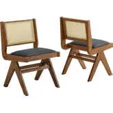 Thera Dining Chair in Black Vegan Leather, Walnut Finish & Cane (Set of 2)