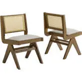 Thera Dining Chair in Stone Vegan Leather, Weathered Wood & Cane (Set of 2)