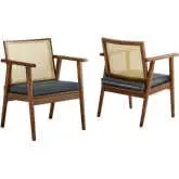 Thera Accent Arm Chair in Black Vegan Leather, Walnut Finish & Cane (Set of 2)