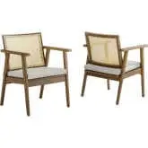 Thera Accent Arm Chair in Stone Vegan Leather, Weathered Wood & Cane (Set of 2)