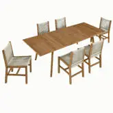 Vienna 7 Piece Outdoor Dining Set with Armless Chairs in Natural Rope & Teak