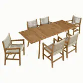 Vienna 7 Piece Outdoor Dining Set with Arm Chairs in Natural Rope & Teak