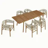 Vienna 7 Piece Outdoor Dining Set with Curved Arm Chairs in Natural Rope & Teak