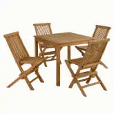 Vienna 5 Piece Outdoor Dining Set with Folding Chairs in Natural Finish Teak