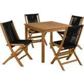 Vienna 5 Piece Outdoor Dining Set with Rope Folding Chairs in Black Rope & Teak
