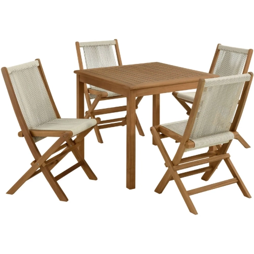 Vienna 5 Piece Outdoor Dining Set with Rope Folding Chairs in Natural Rope & Teak