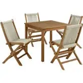 Vienna 5 Piece Outdoor Dining Set with Rope Folding Chairs in Natural Rope & Teak