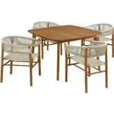 Vienna 5 Piece Outdoor Dining Set with Curved Arm Chairs in Natural Rope & Teak