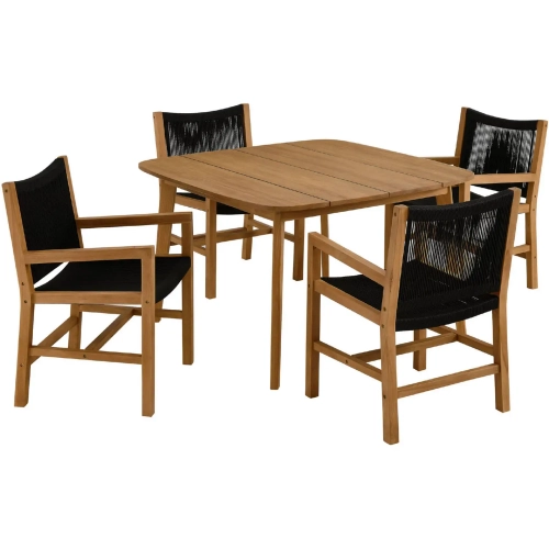 Vienna 5 Piece Outdoor Dining Set with Arm Chairs in Black Rope & Teak