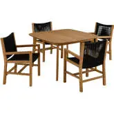 Vienna 5 Piece Outdoor Dining Set with Arm Chairs in Black Rope & Teak