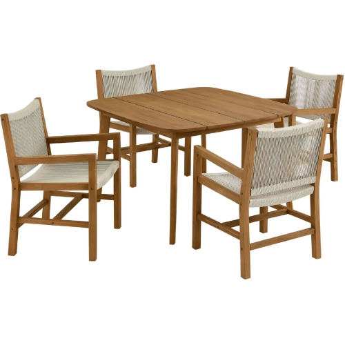 Vienna 5 Piece Outdoor Dining Set with Arm Chairs in Natural Rope & Teak