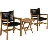 Vienna 3 Piece Outdoor Accent Arm Chairs & Folding Side Table in Black Rope & Teak