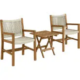 Vienna 3 Piece Outdoor Accent Arm Chairs & Folding Side Table in Natural Rope & Teak