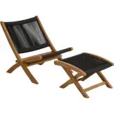 Vienna 2 Piece Outdoor Folding Lounge Chair & Ottoman Set in Black Rope & Teak