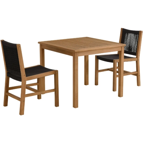 Vienna 3 Piece Outdoor Dining Set with Armless Chairs in Black Rope & Teak