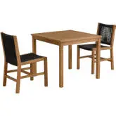 Vienna 3 Piece Outdoor Dining Set with Armless Chairs in Black Rope & Teak