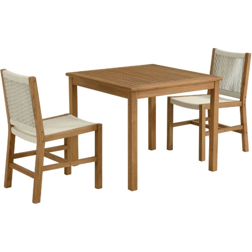 Vienna 3 Piece Outdoor Dining Set with Armless Chairs in Natural Rope & Teak