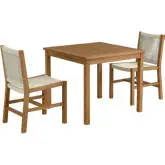 Vienna 3 Piece Outdoor Dining Set with Armless Chairs in Natural Rope & Teak