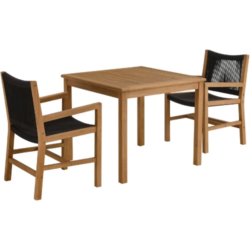 Vienna 3 Piece Outdoor Dining Set with Accent Arm Chairs in Black Rope & Teak
