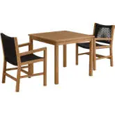 Vienna 3 Piece Outdoor Dining Set with Accent Arm Chairs in Black Rope & Teak