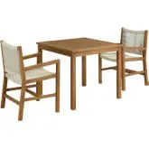 Vienna 3 Piece Outdoor Dining Set with Accent Arm Chairs in Natural Rope & Teak