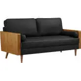 Kellan Sofa in Black Vegan Leather & Walnut Finish