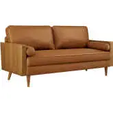 Kellan Sofa in Tan Vegan Leather & Walnut Finish