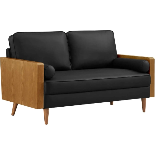 Kellan Loveseat in Black Vegan Leather & Walnut Finish