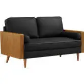 Kellan Loveseat in Black Vegan Leather & Walnut Finish