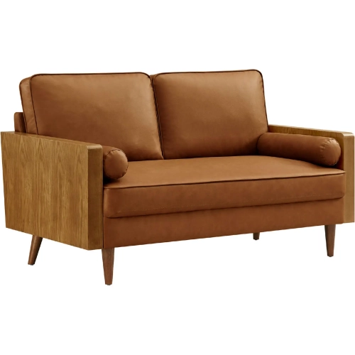 Kellan Loveseat in Tan Vegan Leather & Walnut Finish