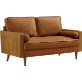 Kellan Loveseat in Tan Vegan Leather & Walnut Finish