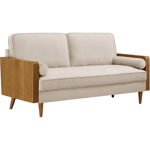 Kellan Sofa in Almond Gray Performance Velvet & Walnut Finish