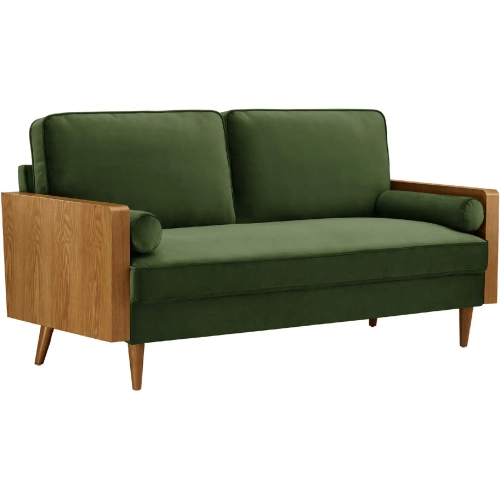 Kellan Sofa in Moss Green Performance Velvet & Walnut Finish