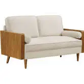Kellan Loveseat in Oatmeal Performance Velvet & Walnut Finish
