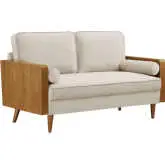 Kellan Loveseat in Almond Gray Performance Velvet & Walnut Finish