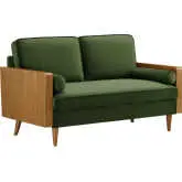 Kellan Loveseat in Moss Green Performance Velvet & Walnut Finish