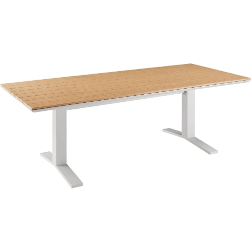 Gavelston 91" Outdoor Dining Table in Wood Look & White Aluminum