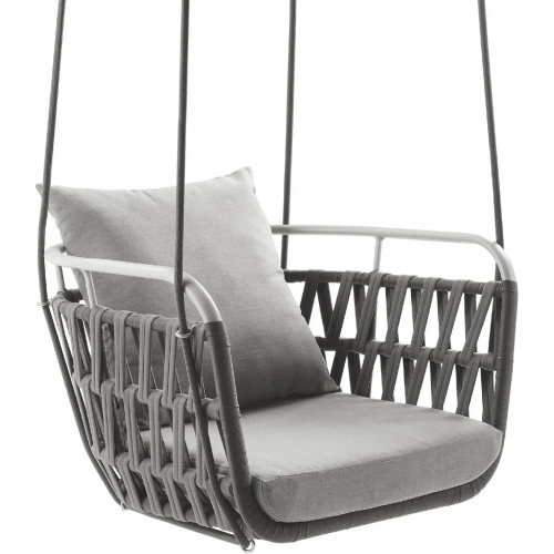 Kaliah Outdoor Swing Chair in Light Gray Poly, Fabric & White Metal