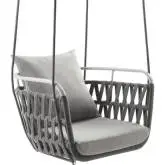 Kaliah Outdoor Swing Chair in Light Gray Poly, Fabric & White Metal