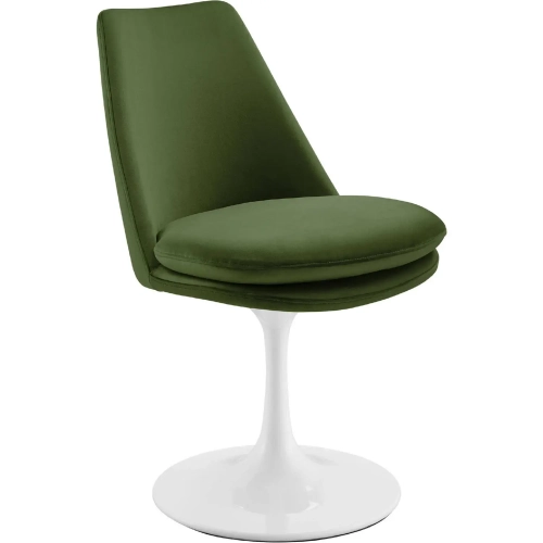 Lippa Swivel Dining Chair in Moss Green Performance Velvet & White Metal