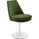 Lippa Swivel Dining Chair in Moss Green Performance Velvet & White Metal