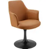Lippa Swivel Dining Arm Chair in Tan Vegan Leather & Black Metal