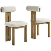 Torian Dining Chair in Ivory Boucle Fabric & French Oak Finish Wood (Set of 2)