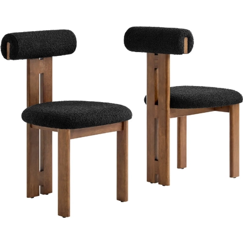 Torian Dining Chair in Black Boucle Fabric & Walnut Finish Wood (Set of 2)