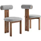 Torian Dining Chair in Light Gray Boucle Fabric & Walnut Finish Wood (Set of 2)
