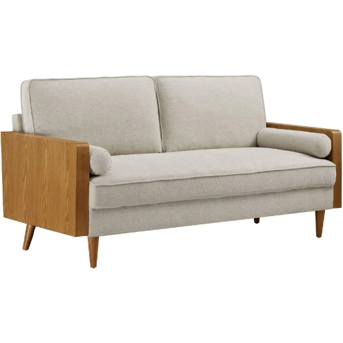 Kellan Sofa in Ivory Heathered Fabric & Walnut Finish