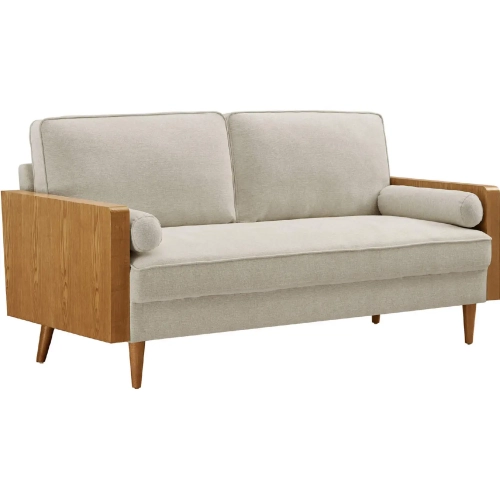 Kellan Sofa in Light Beige Heathered Fabric & Walnut Finish