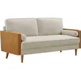 Kellan Sofa in Light Beige Heathered Fabric & Walnut Finish