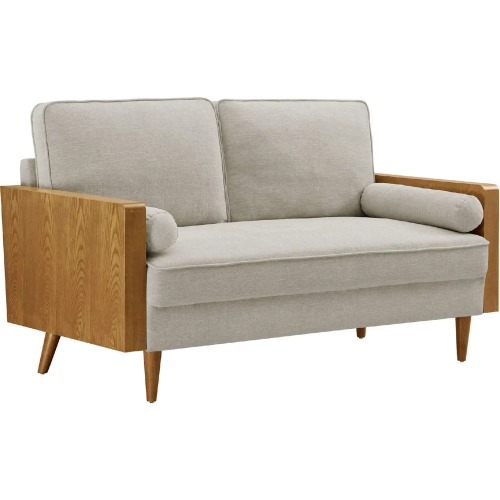 Kellan Loveseat in Ivory Heathered Fabric & Walnut Finish